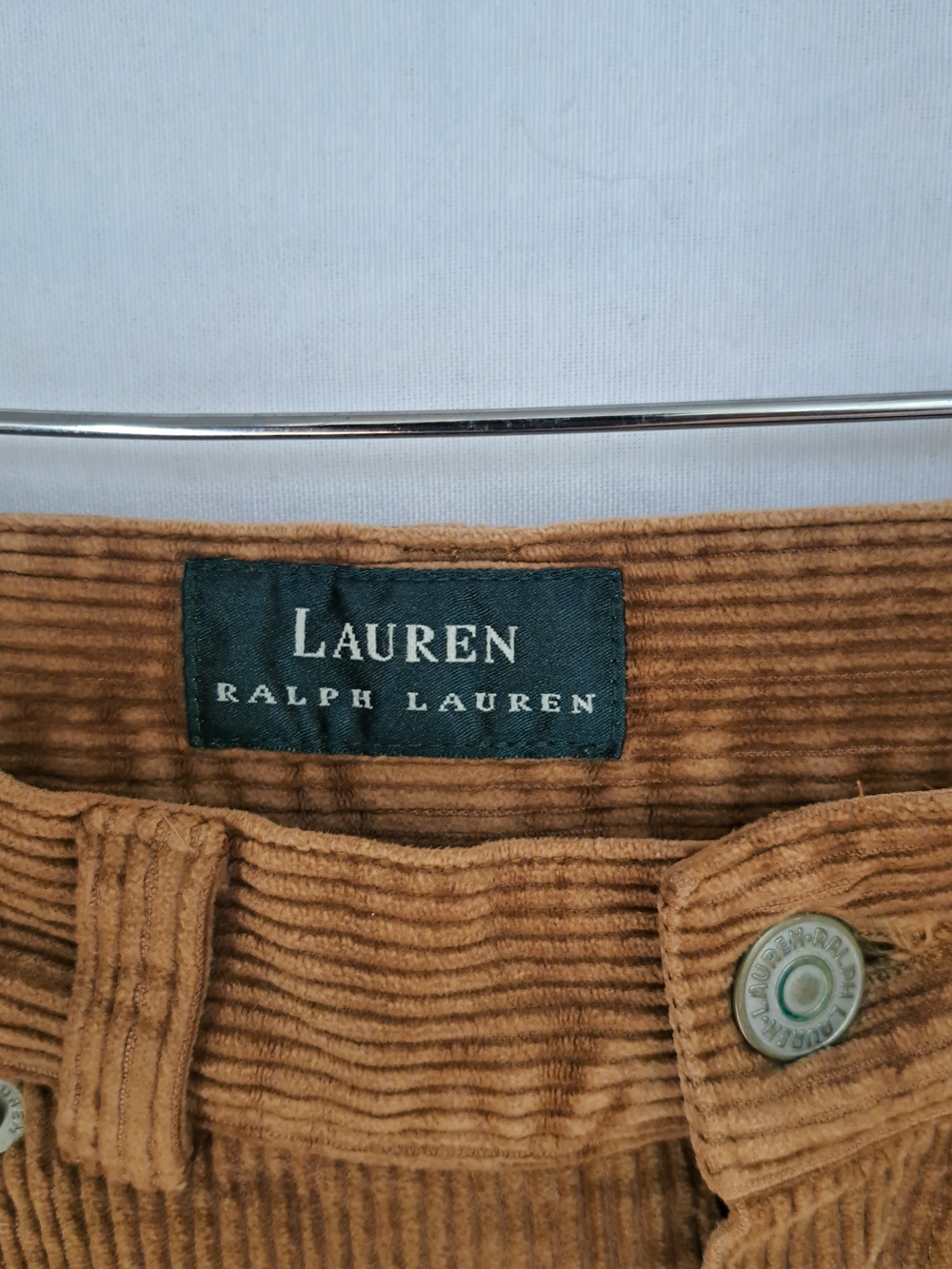Lauren Ralph Lauren Corduroy Pants Tan Camel High Rise Stretch Tapered Size 4 - Picture 7 of 8
